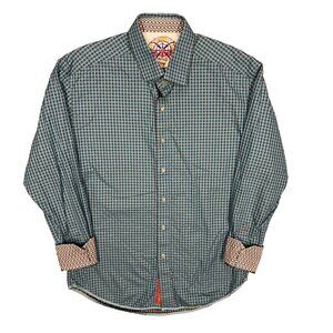 Robert Graham Dress Shirt Cotton Long Sleeve Check Lined Cuffs Blue Large